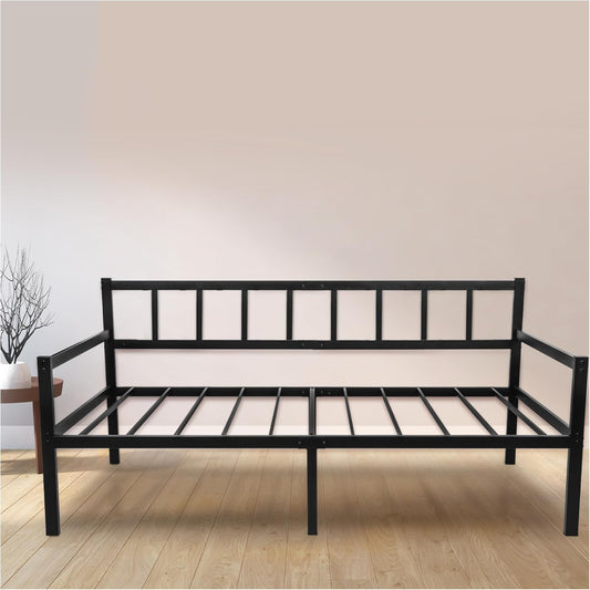 Dreamzie 2 in 1 slaapbank - slaapbank 92x212x36 cm - bedframe voor matras 90x200 cm - eenpersoonsbedframe met boxspring - eenpersoonsslaapbank - bank met zwart metalen frame
