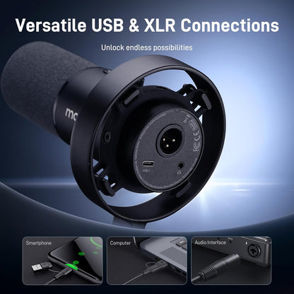 Dynamische USB/XLR Microfoon – Podcast Microfoon – Streaming Microfoon – Studio Microfoon – Opname Microfoon – 5-Traps Ruisonderdrukking – Professionele Audio-Instellingen