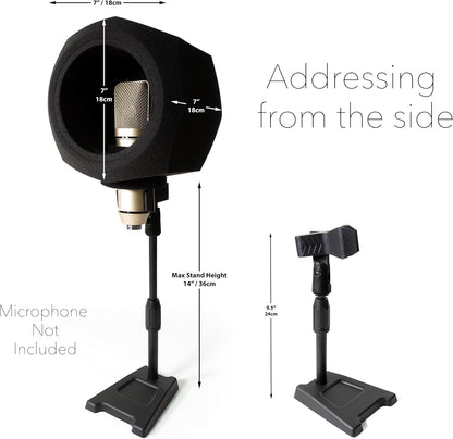 Microfoon Isolatiebal 2-in-1 – Opnamecabine – Audioschild – Microfoon Windscherm – Popfilter – Geluidsabsorberend Schuim – Verstelbare Microfoonstandaard