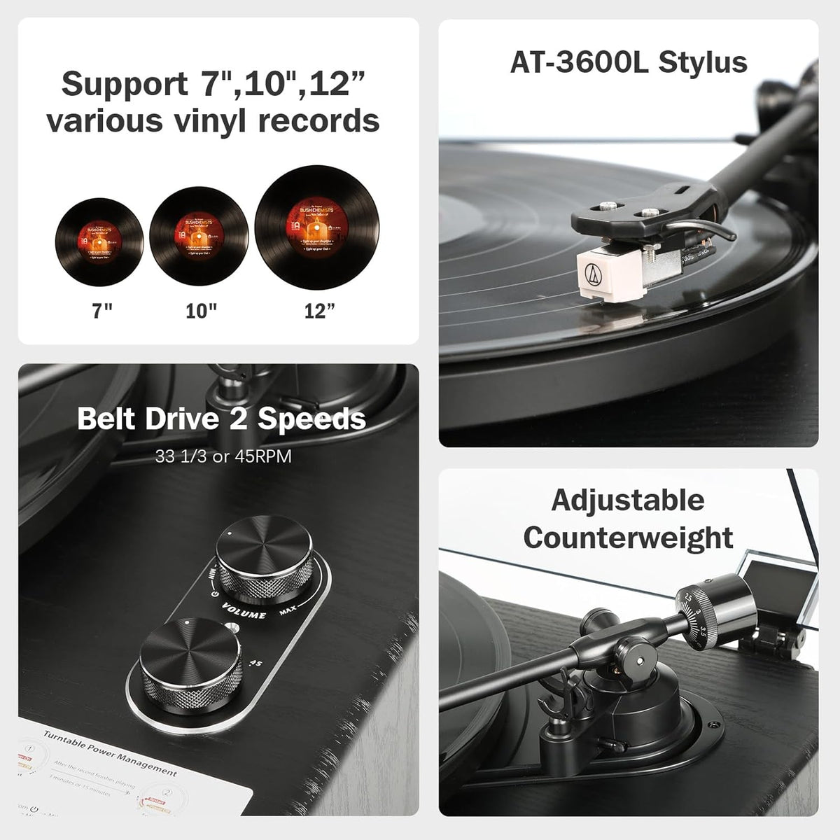 Platenspeler – Draaitafel – Vinylspeler – HiFi Platenspeler – All In One Platenspeler – Ingebouwde Speakers – 33/45 RPM