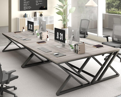 HSH Computerbureau, groot modern werkstation thuiskantoor, lange industriële studie gaming werk schrijfbureau voor 2 personen, boerderij dubbel houten executive pc tafel met opslag in slaapkamer zwart