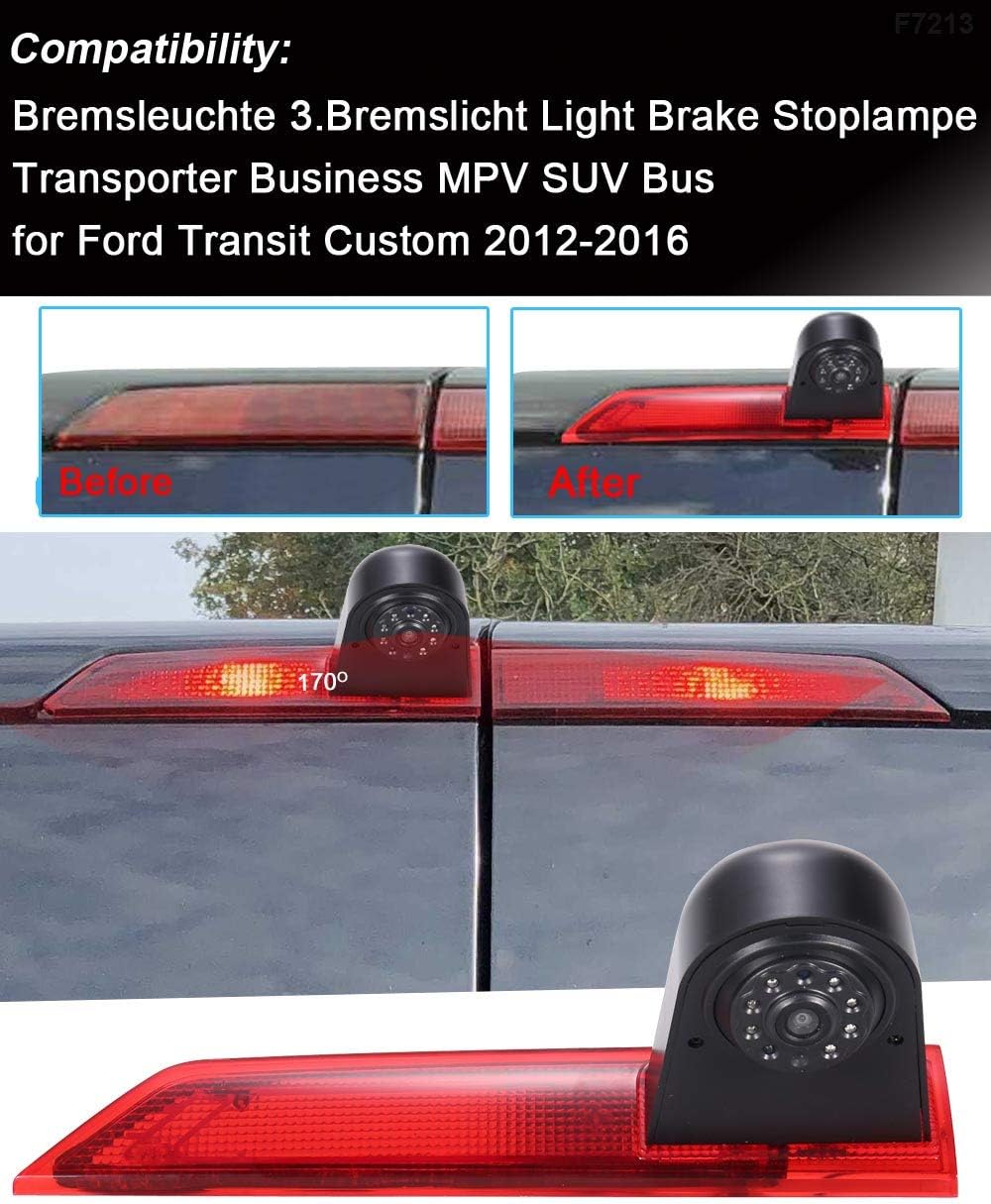 【4,3 '' achteruitkijkspiegel monitor + achteruitrijcamera transporter】 in 3e remlicht HD achteruitkijkcamera voor Ford Transit Custom 2012-2016 Van