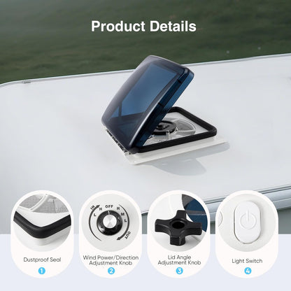 Ventilatieventilator voor camper met ledlicht, plafondventilator voor camper met regensensor