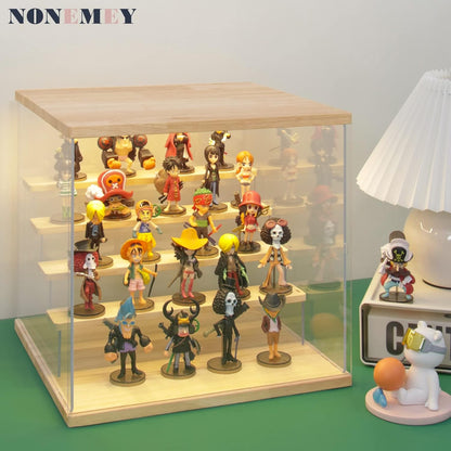 Nonemey Transparante Acryl Vitrinestandaard met Led Licht, 2/3/4/5/6 Lagen Opslag Vitrine Stofdichte Organisator Acryl Doos voor verzamelobjecten Beeldjes (Wit, 6Tier-49*30*40 cm)