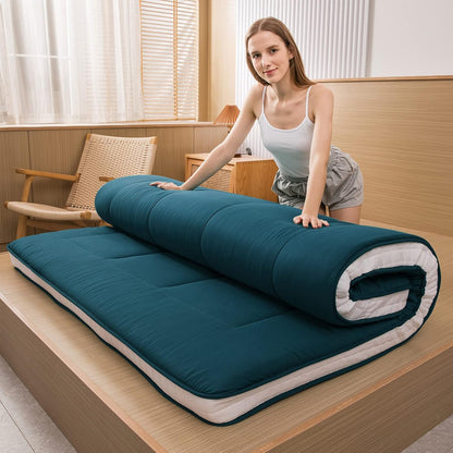 MAXYOYO Futon matras, gewatteerde Japanse vloermatras, gewatteerd, extra dik opvouwbaar slaapkussen, ademend vloerligbed, logeerbed (arduinkleur, kingsize)
