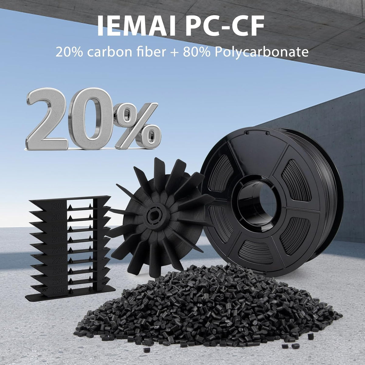 IEMAI PC CF Filament 1.75mm 5KG, Zwart PC Filament Voeg 20% koolstofvezel toe, Draadmateriaal 3D-printers, Maatnauwkeurigheid +/- 0,02 mm