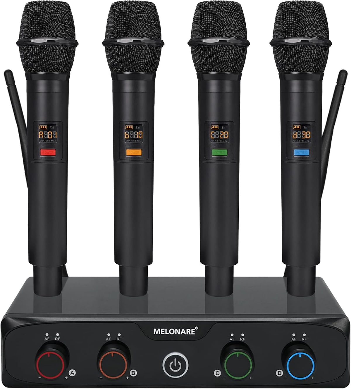 4-Kanaals Draadloos Microfoonsysteem – Draadloze Microfoonset – 4 Handmicrofoons – Karaoke Microfoonset – Spraakmicrofoon – UHF Digitaal – Bereik Tot 60 Meter