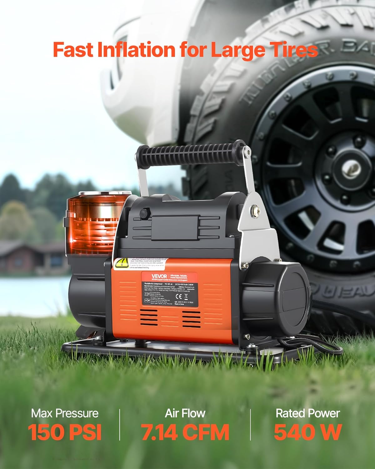 Draagbare Luchtcompressor – Bandenpomp – Banden Inflator – Luchtpomp – Compressor – Automatische Uitschakeling – Digitaal LCD-Display – 202 L/Min – 10,3 Bar