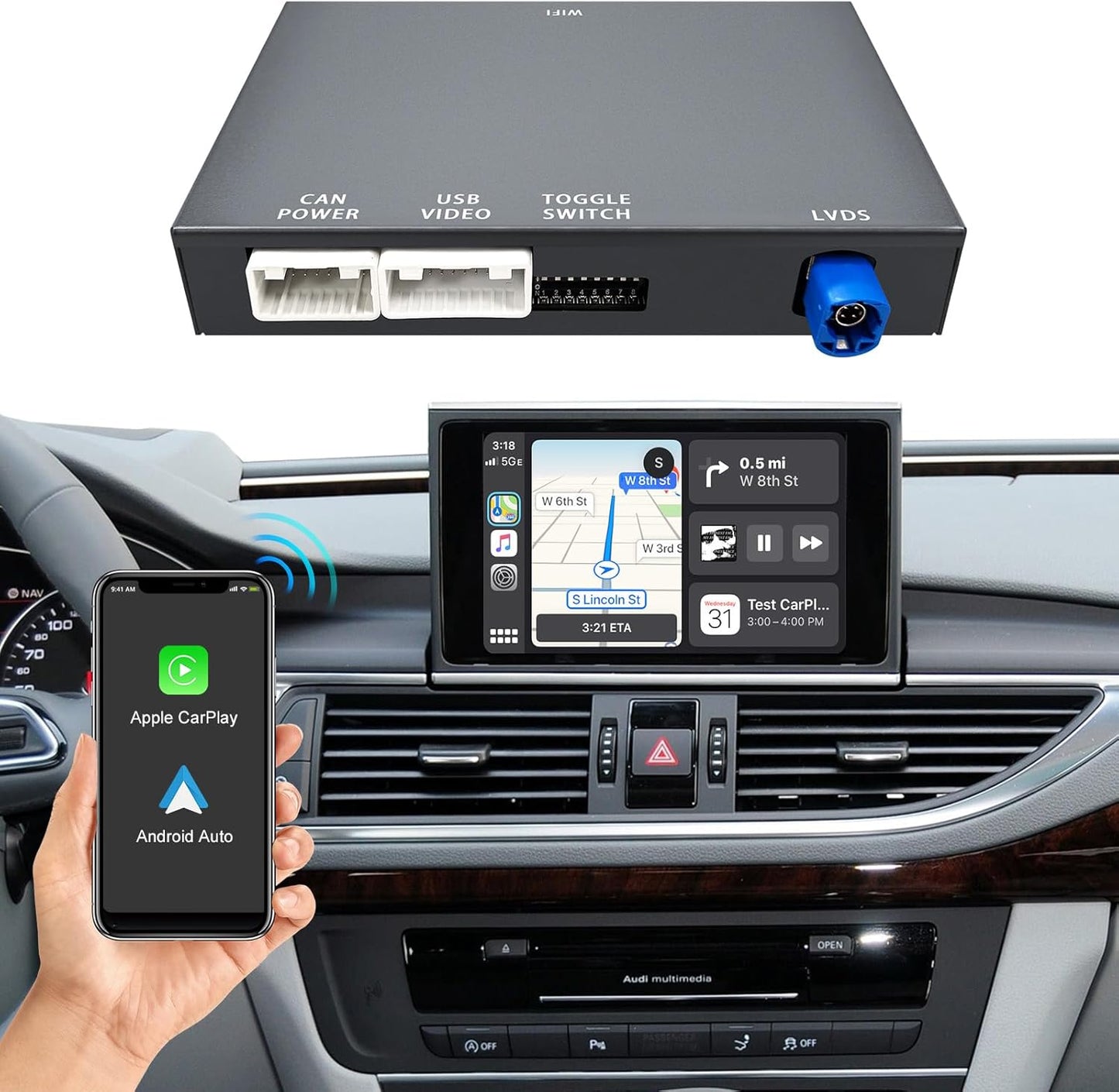 Draadloze CarPlay & Android Auto Retrofit Kit – CarPlay Adapter – Android Auto Interface – Retrofit Module – OEM Upgrade – Plug & Play Installatie – WiFi 2.4G/5.8G en Bluetooth 5.0