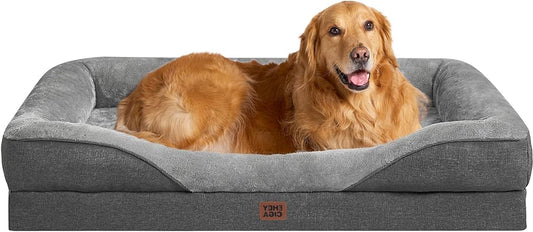 Orthopedisch Hondenbed – Hondenkussen – Hondenmat – Hondensofa – Hondenmand – Groot Formaat – Memory Foam – Wasbare Hoes – Waterdicht – Verhoogde Randen – Grijs 106,5x76x18,5 cm