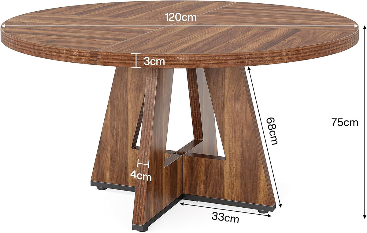 Tribesigns Round Dining Table 120cm, Kitchen Table Aesthetics for 4 People, Rustic Brown Wooden Top and Legs, Dining Room & Kitchen Table (Colour) - QUORE