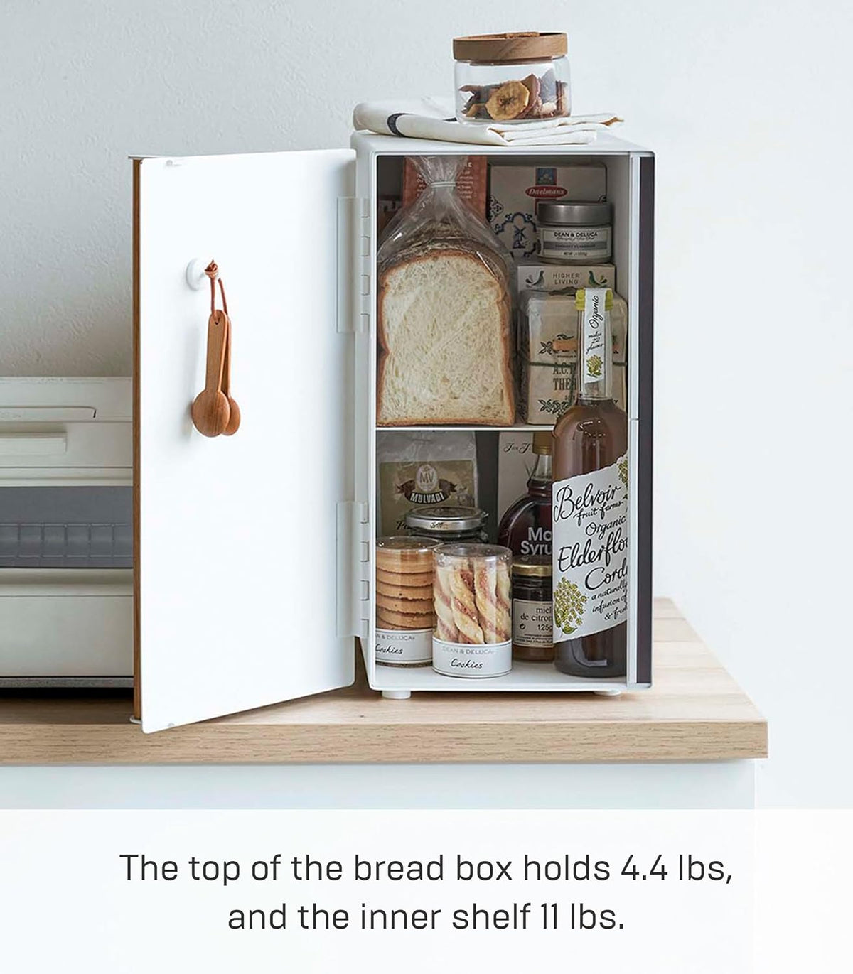 Yamazaki 5682 TOSCA Bread Case Tall, white, Steel/Wood, 22 x 36 x 41 cm