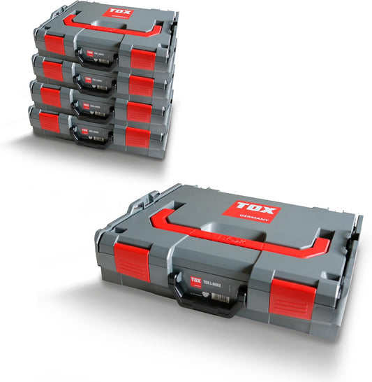 TOX assortimentskoffer L-BOXX in set, stapelbaar en klikbaar met L-BOXX-systeem, 8-vakken inzetstuk voor kleine onderdelen, overzichtelijke opslag voor pluggen en schroeven, set met 5 stuks, 094909152