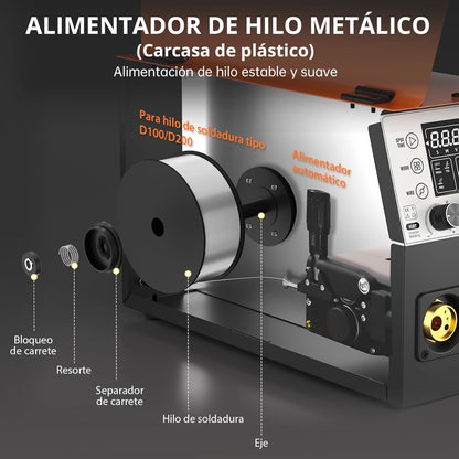 HITBOX 6-in-1 MIG Lasmachine Gas/Gasloos 250A 230V Digitale MIG Inverter met LED Display, Geschikt voor Flux & Massieve Draad, MIG/ARC/Lift TIG, Aluminium Lassen (MIG250)