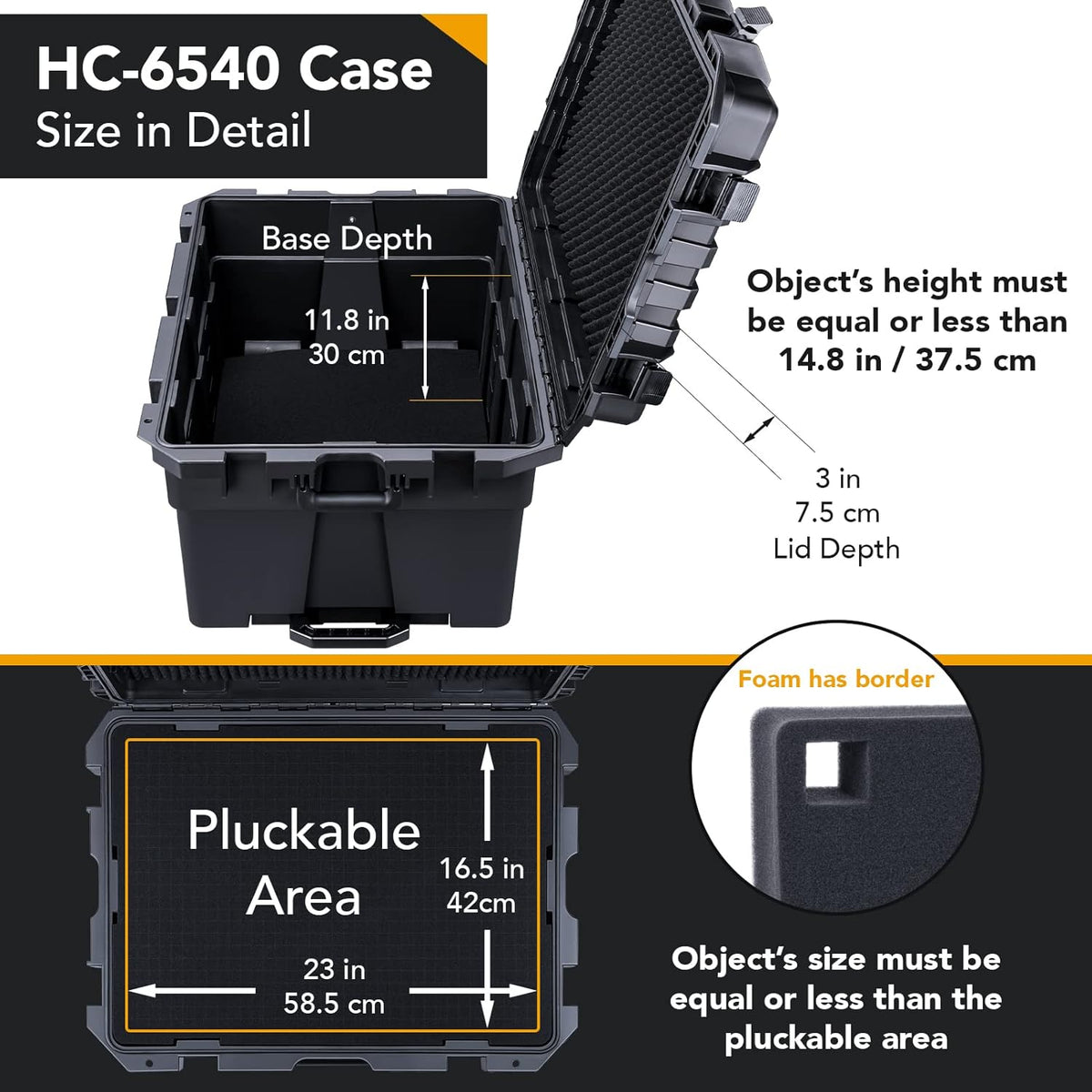 Lykus Grote hardcase box met schuiminzetstuk, verschillende maten, IP66 spatwaterdicht, geschikt voor camera, projector, elektronische apparatuur en meer