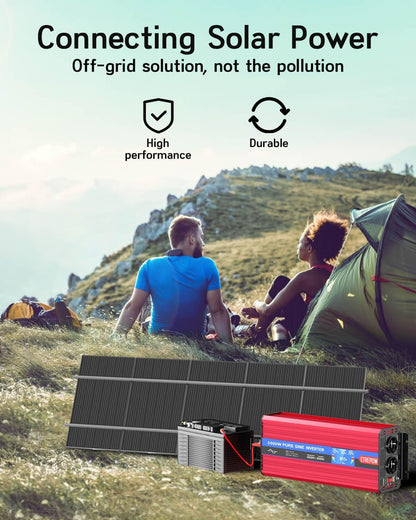 Omvormer 12v naar 230v Zuivere Sinus 3000W Spanningsomvormer met 2 EU Stopcontacten, USB-interface, LCD-Display,Draadloze Afstandsbediening