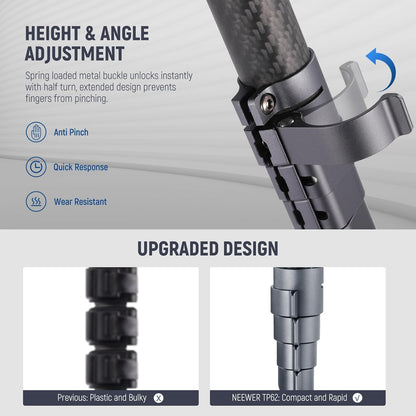 NEEWER LITETRIP LT32 62" reisstatief koolstofvezel met ±15° nivellering, 360° panoramakop, afneembare middenas, snelle flip-gesp, Arca QR-plaat compatibel met Peak Design Capture V3, (voormalig TP62)