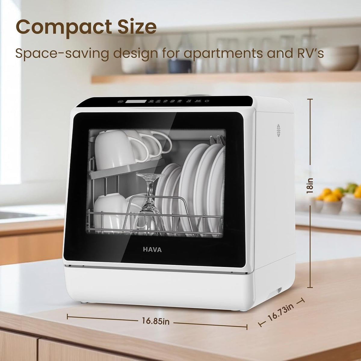 HAVA Tabletop dishwasher, mini dishwasher with 6 programs and built-in 5 litre water tank, no connection required, baby supplies and air drying function for homes and motorhomes