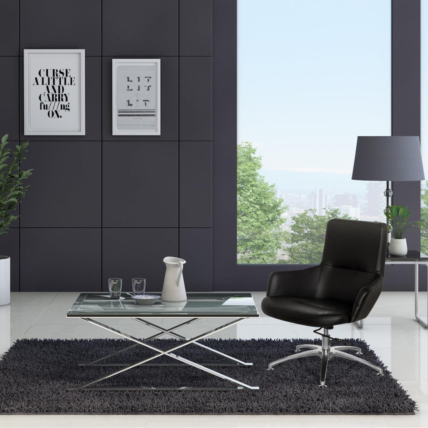 HJH Office Lounge/Recliner Chair, Shake 300 faux leather black