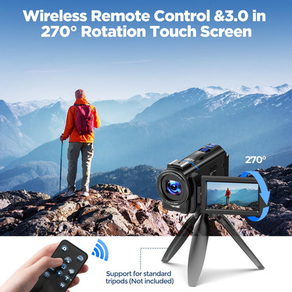 Videocamera Camcorder – 4K Videocamera – Vlogging Camera – YouTube Camera – Webcam Video Camera – 16x Digitale Zoom – 3 Inch 270° Draaibaar Touchscreen