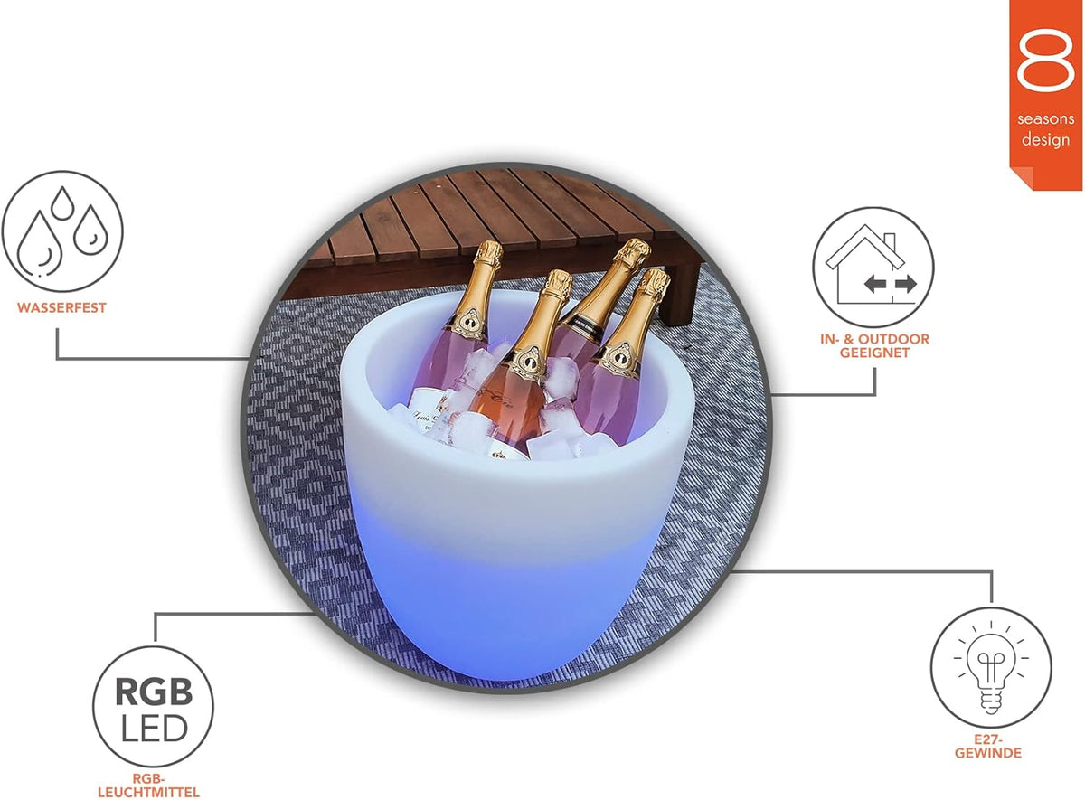 8 seizoenen design Shining Curvy Cooler LED flessenkoeler Ø 39 cm, (wit), met kleurwisselaar (15 kleuren), XL champagne + wijnkoeler voor 4-5 grote flessen, drankenkoeler, voor feest + bruiloft