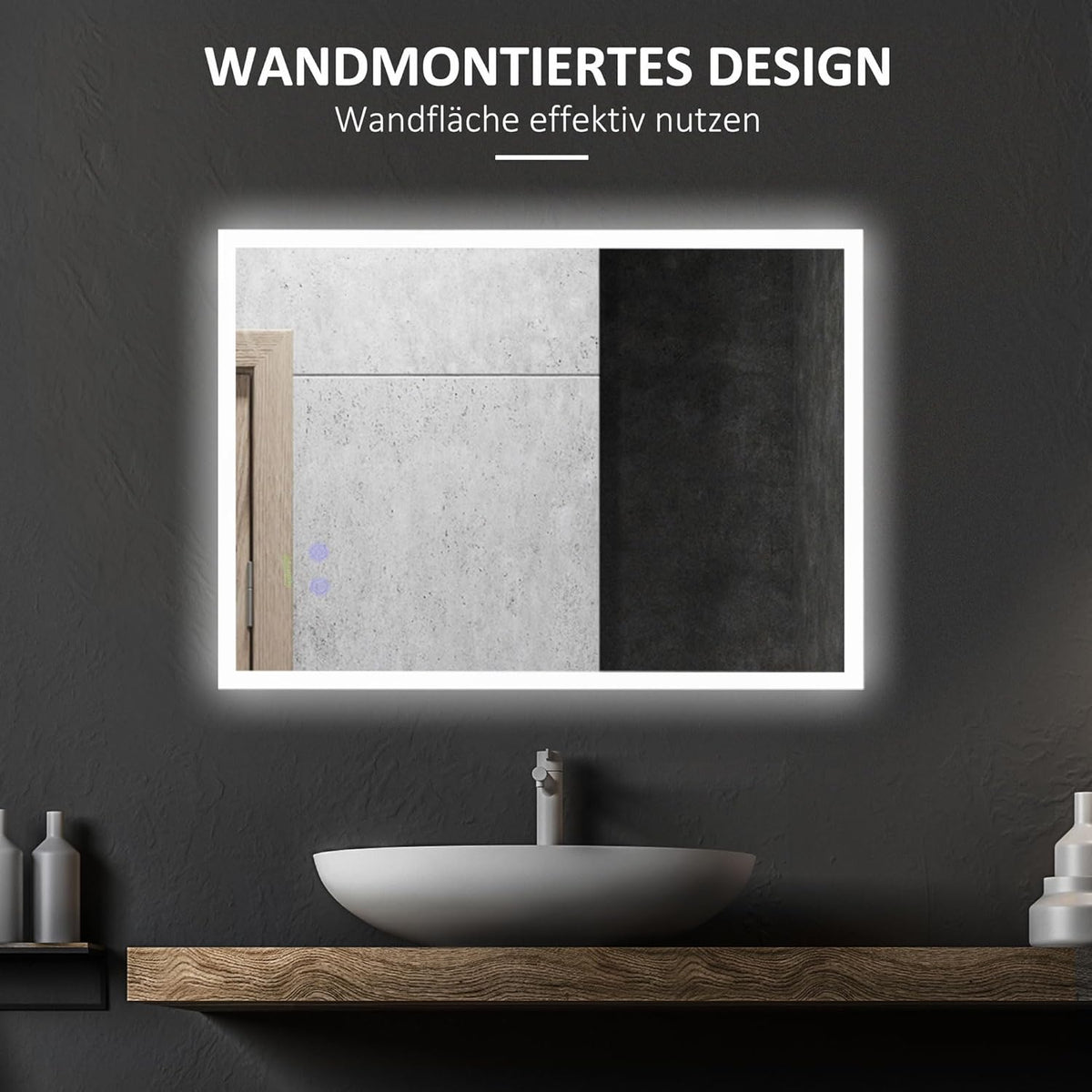 Badkamerspiegel – Wandspiegel – LED Spiegel – Anti-Condens Spiegel – Verlichte Spiegel – Dimbaar – Aluminium – 70x50 cm - QUORE