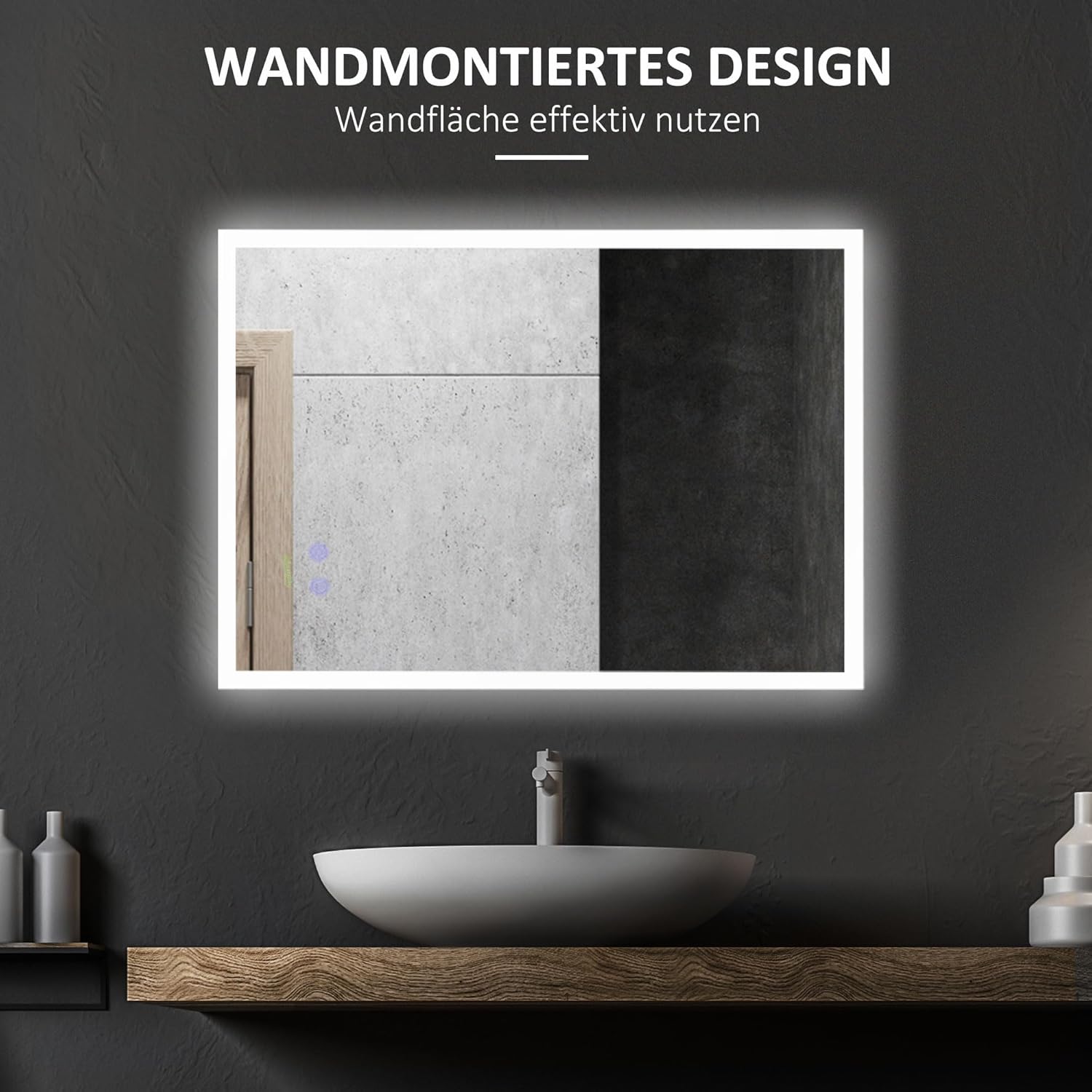 Badkamerspiegel – Wandspiegel – LED Spiegel – Anti-Condens Spiegel – Verlichte Spiegel – Dimbaar – Aluminium – 70x50 cm - QUORE