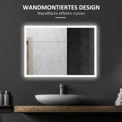Badkamerspiegel – Wandspiegel – LED Spiegel – Anti-Condens Spiegel – Verlichte Spiegel – Dimbaar – Aluminium – 70x50 cm - QUORE