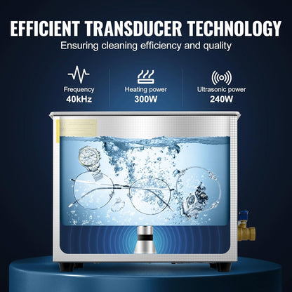 VEVOR Ultrasone reiniger Machine 10L Roestvrij staal Ultrasone reinigingsmachine Digitale verwarming Timer Sieradenreiniging voor commercieel persoonlijk thuisgebruik (10L)