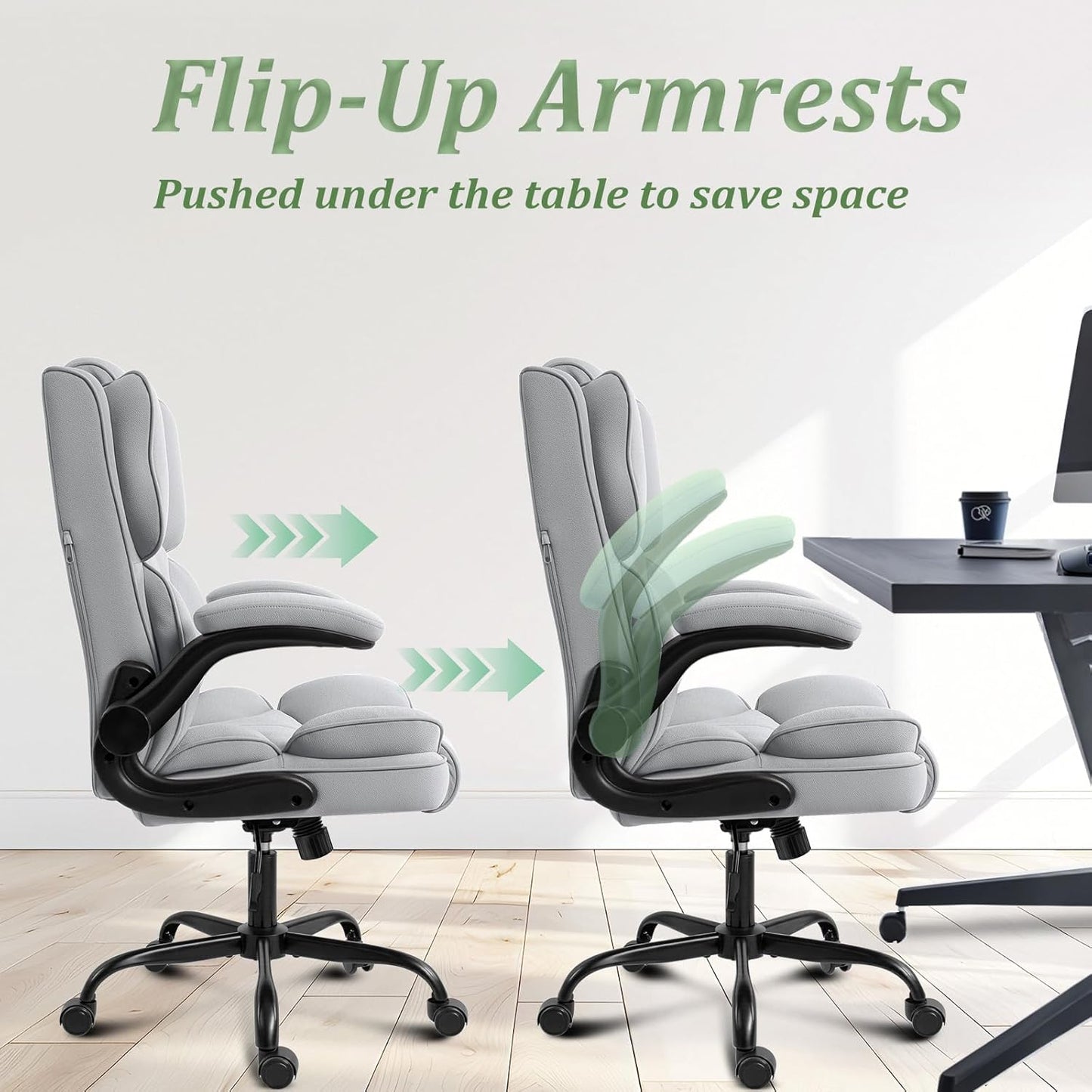 Bureaustoel – Office Chair – Werkstoel – Gaming Stoel – Bureau Stoel – Hoge Rugleuning – Gevoerde Zitting – Opklapbare Armleuningen – 200kg Draagvermogen – Ergonomisch Design