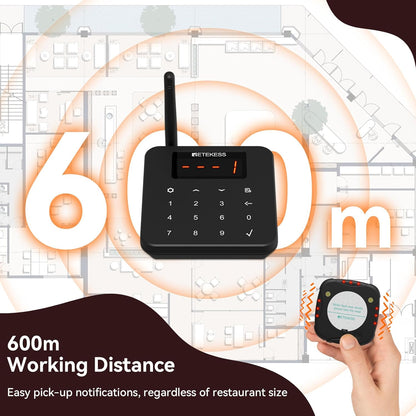 Retekess TD186 Restaurant Pager System, Buzzers For Restaurants, Range 600M, Anti-Dumping Design, One-Button Mute, 64 Prompt Modes, 20 Pagers For Food Trucks, Hotels, Churches, Bars - QUORE