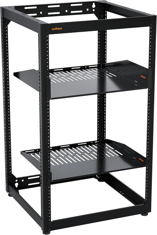 Open Frame Rack 20U – Serverrack – Netwerkrek – AV-rack – 19-Inch Rack – Open Ontwerp Voor Optimale Luchtstroom – Wandmonteerbaar Met 2 Geventileerde Planken