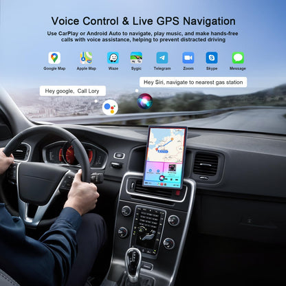 Draadloze autoradio A-pple Carplay auto met achteruitrijcamera, draagbaar touchscreen, GPS-navigatie, spraakbesturing Google/Siri, Android Auto, Bluetooth-radio, AUX/FM, Mirror Link, OTA