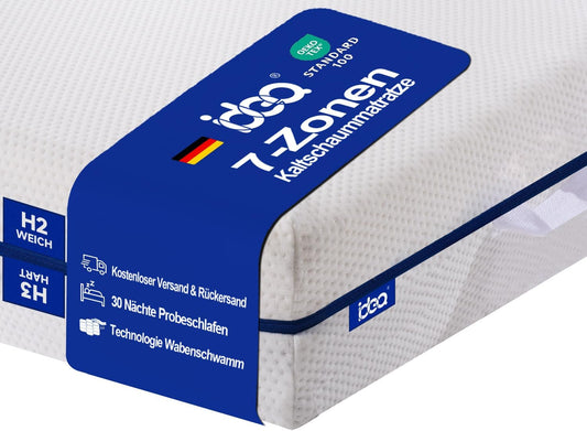 IDEA Matras, 120 x 200 cm, orthopedische 7 zones koudschuimmatras, 2-in-1, hardheidsgraad H2 en H3, zacht en stevig), hoogte 18 cm, Öko-Tex gecertificeerd (18 cm, 120 x 200 cm)