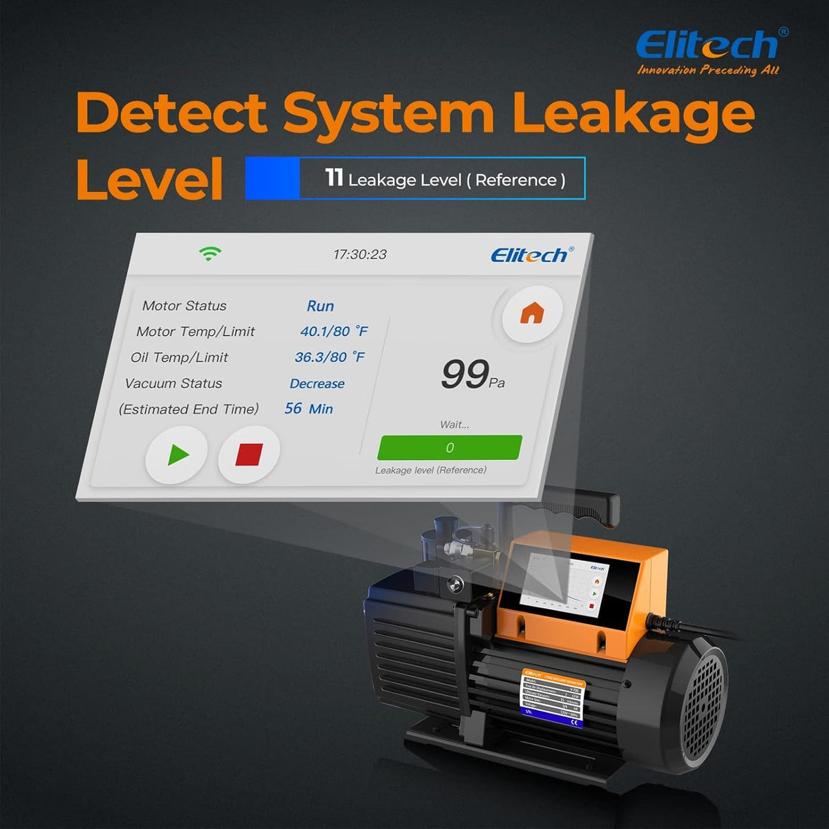 Elitech V1200 Vacuum Pump 12 CFM – Strong 2-Stage HVAC Pump with App Control and Extra Precision Vacuum Gauge for Precise System Maintenance - QUORE