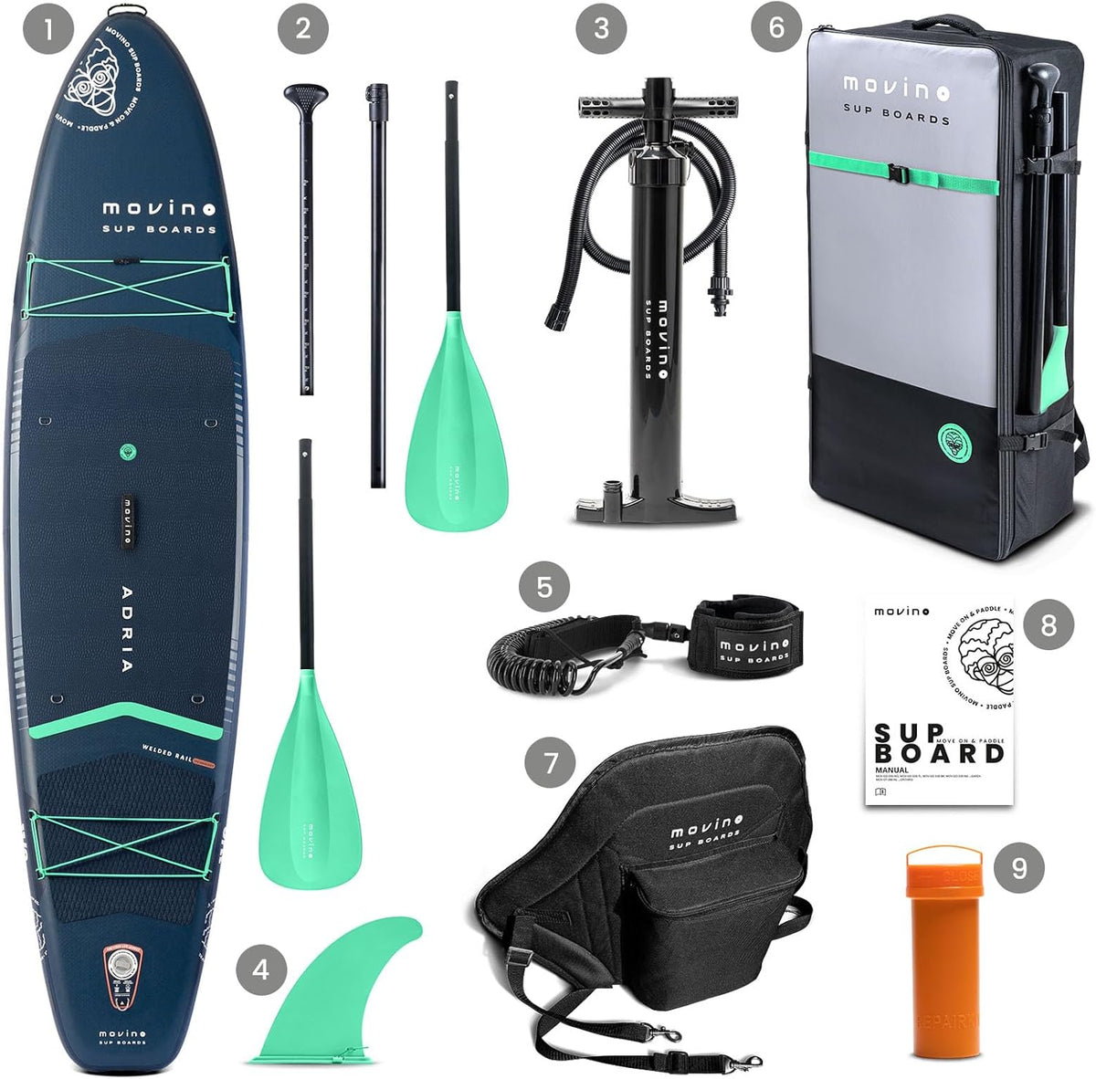 Movino Stand Up Paddle Board – 2-in-1 SUP Kajak Opblaasbaar – Draagvermogen Tot 165 kg Set Met Accessoires Peddel – 350 x 83 x 15 cm – Adria 11’6"