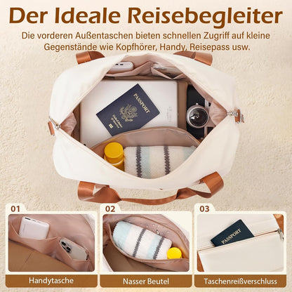 COOLIFE Kofferset, trolley, koffer, ABS, harde schaal, reiskoffer, 4 wielen, TSA-slot, intrekbare trolley, de koffer bevat 1 reistas en 1 toilettas, wit/bruin., Handgepäck-Set 3tlg