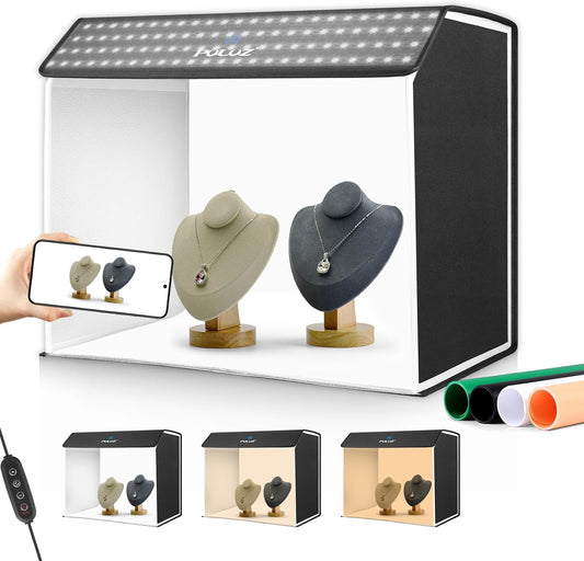 PULUZ Fotostudio-lichtbox, 60 x 40 cm, draagbare fotografie-studio-tentset met 4 kleurachtergronden, 3 lichtmodi + 10 helderheidsniveaus