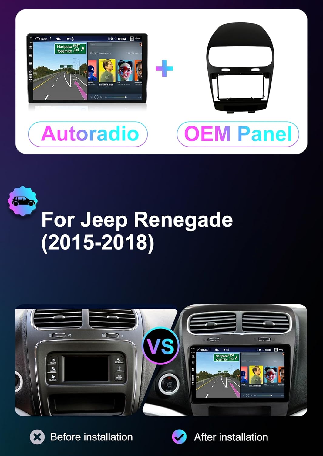 Android 12 2 Din Radio Navigatie voor Fiat Freemont 2012-2014/Dodge Journey 2013-2016: [Ingebouwde CarPlay/Android Auto/GPS]-IPS 2.5D 9 Inch Touchscreen-DAB/Bluetooth 5.0/Stuurbediening