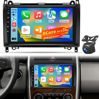 8‑Core 6+128GB Android Touchscreen Autoradio voor Mercedes Benz A/B/V Klasse & Sprinter, Wireless CarPlay Android Auto, GPS WiFi, DSP, Plug & Play Radio + Achteruitrijcamera