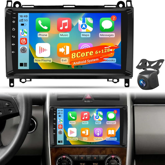 8‑Core 6+128GB Android Touchscreen Autoradio voor Mercedes Benz A/B/V Klasse & Sprinter, Wireless CarPlay Android Auto, GPS WiFi, DSP, Plug & Play Radio + Achteruitrijcamera