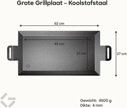 Gastrotools Zweedse Bakplaat Koolstofstaal 39x27cm – Natuurlijke Antiaanbaklaag, PFAS-vrij – Voor Binnen & Buiten – Oven, BBQ, Inductie & Gas – Hittebestendig tot 650°C (Large (62cm x 27cm))