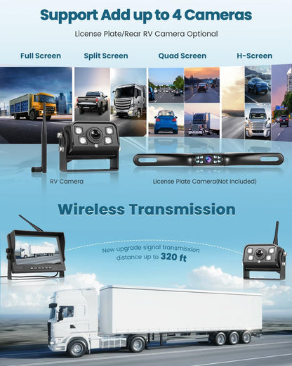Achteruitrijcamera – Draadloze Camera – Parkeercamera – Blindspot Camera – Achteruitrijsysteem – 9 Inch IPS Scherm – IP68 Waterdicht & Nachtzicht - QUORE