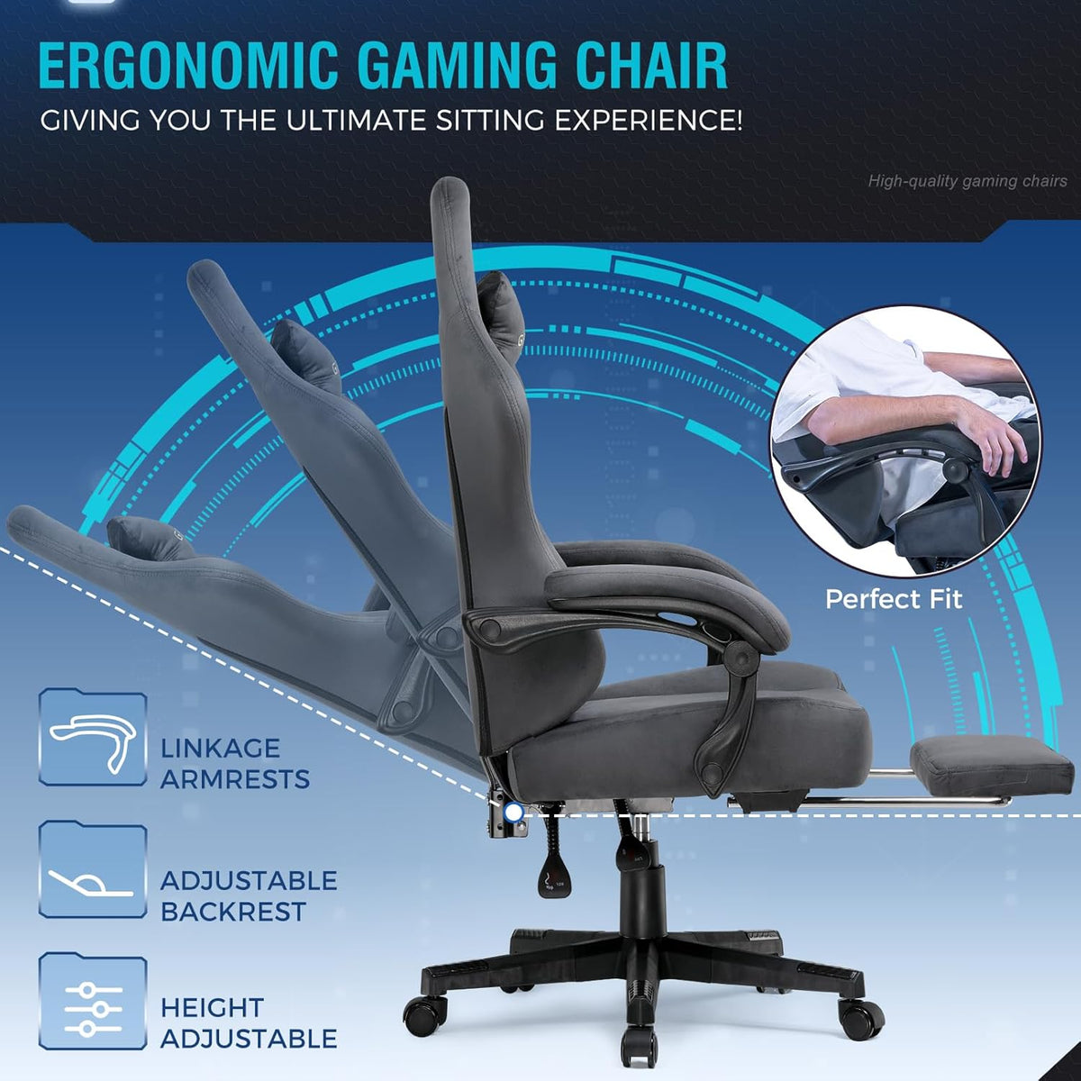 GTPLAYER Gaming Chair Fabric with Pocket Spring Cushion, Large and High Gamings Chairs 350lbs High Back Computer Chair with Footrest for Adults Lumbar Support Swivel Game Chair for Office