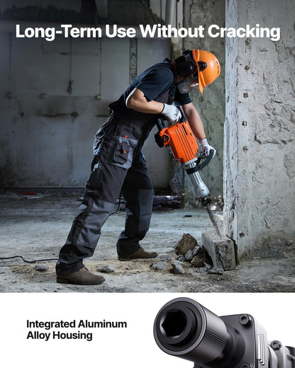 VEVOR Powerful concrete breaker 2200 W, 1-1/8 inch / 28.6 mm electric bridge hammer, drill hammer concrete hammer 1400 BPM, incl. point sizes, flat blades, for sliding, concrete, etc