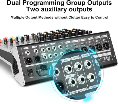 DJ-mixer – Mengpaneel – Mengtafel – Audio Mixer – Soundmixer – 8-Kanaals – USB & Bluetooth – 48V Fantoomvoeding