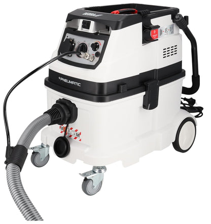 Industriële stofzuiger met automatische filterreiniging en aansluitbaar compressor- en persluchtsysteem, filterklasse M, gewicht 17,4 kg, zuigvermogen 24 kPa, reservoir 40 l DEDRA DED6609P