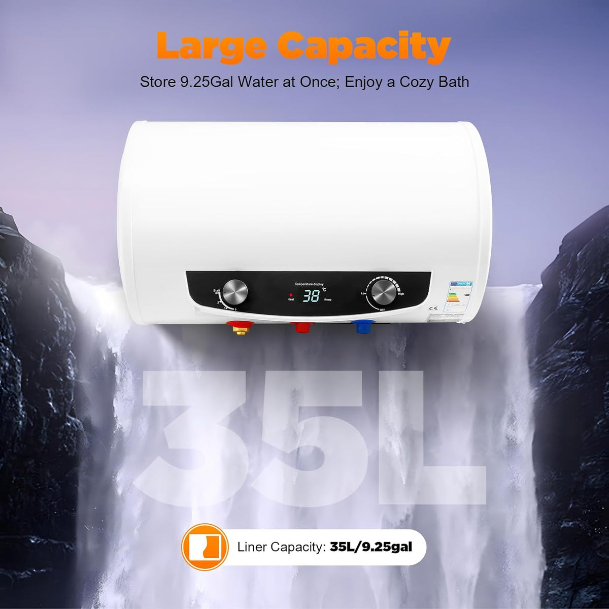 Electric Water Heater 50 L 220 V 2000 W Wall Mounted Heating Power Water Heater Water Heater Water Heater Heating Temperature Range 25-75°C for Kitchen, Garden, Bathroom, Caravan, 50 Litres - QUORE