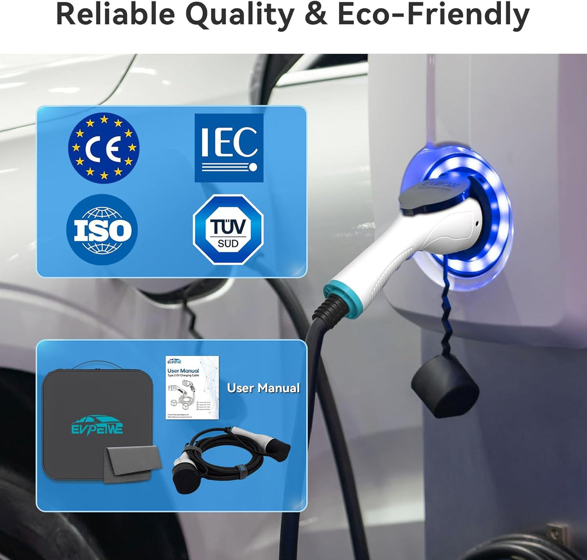 Oplaadkabel voor elektrische auto, 22 kW, 32 A, driefasen, 5 m EV oplaadkabel type 2 naar type 2, compatibel met model 3/X/Y/S, Zoe, 500e, e-208, ID.4, IP55, met draagtas