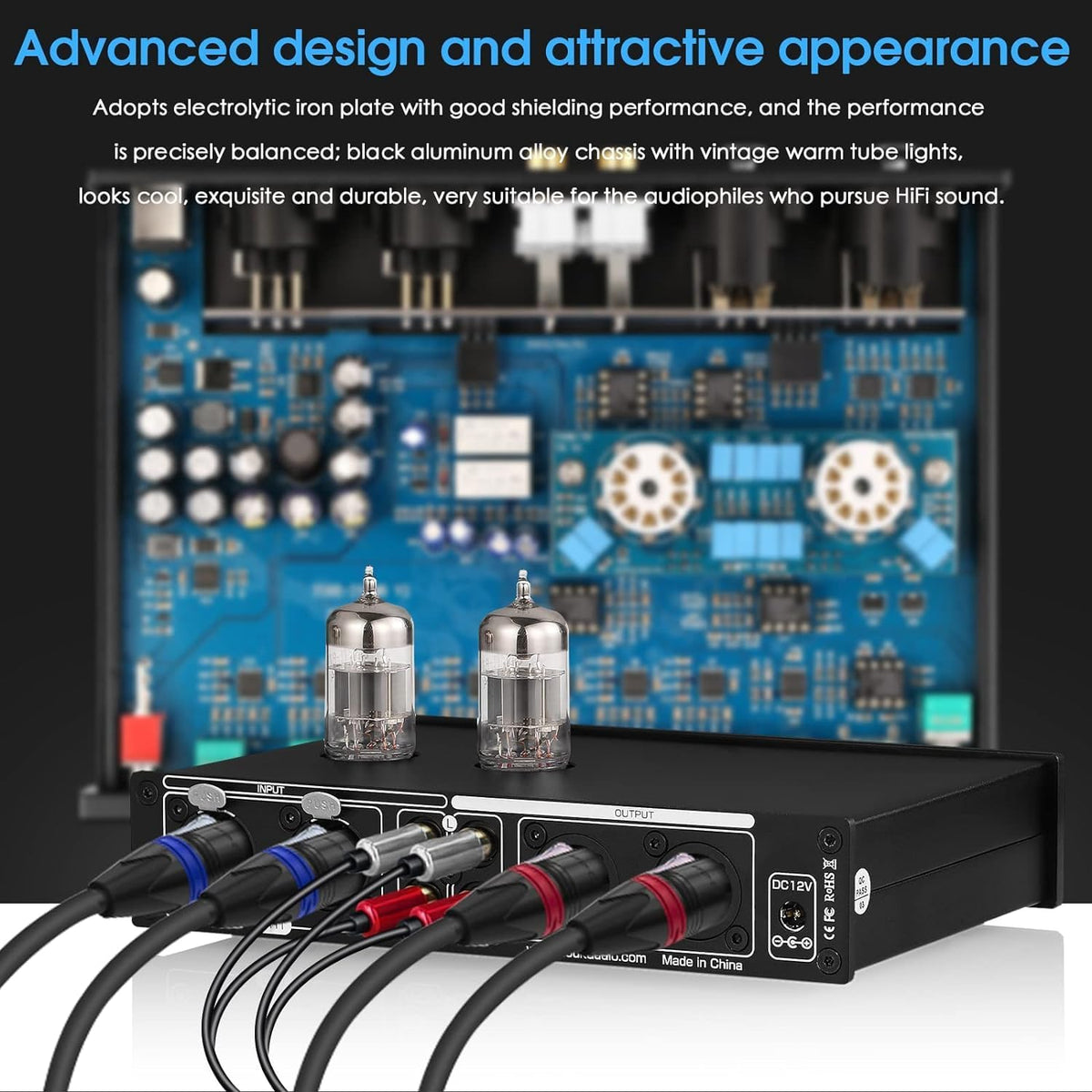 Douk Audio HiFi vacuümbuizen, equalizer, 7-band, EQ-voorversterker, XLR Preamplifier Home (T8 PRO)